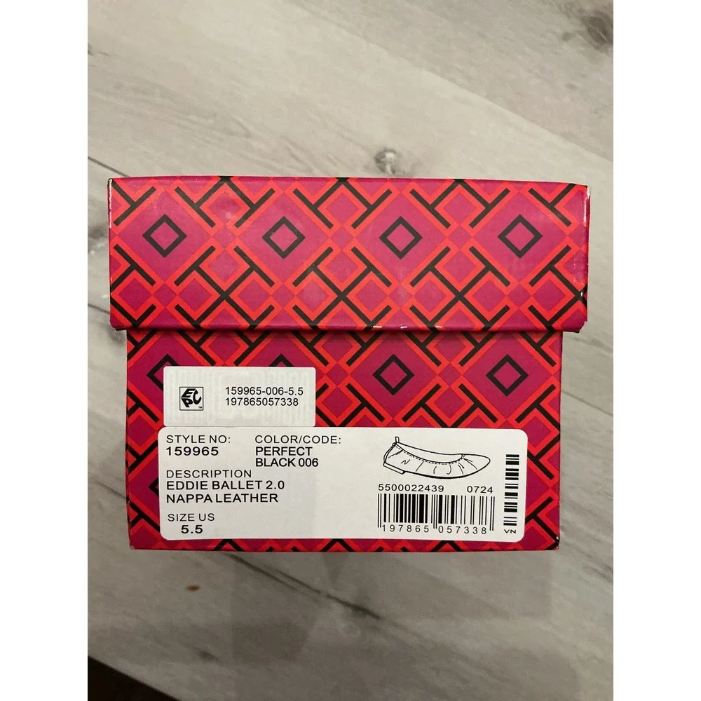 Tory Burch Black Leather Eddie Ballet 2.0‎ Flats Women's Size 5.5 New With Tags